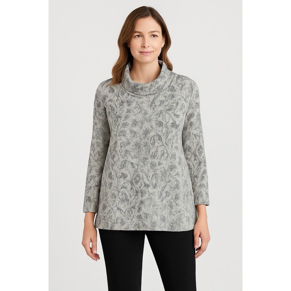 Habitat Cowl Neck Size Medium Textured Floral Knit Top Ivory Long Sleeve‎